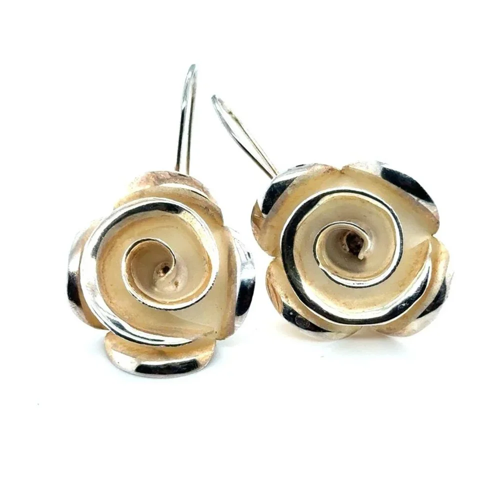 Large 925 Rose Flower‎ Earrings